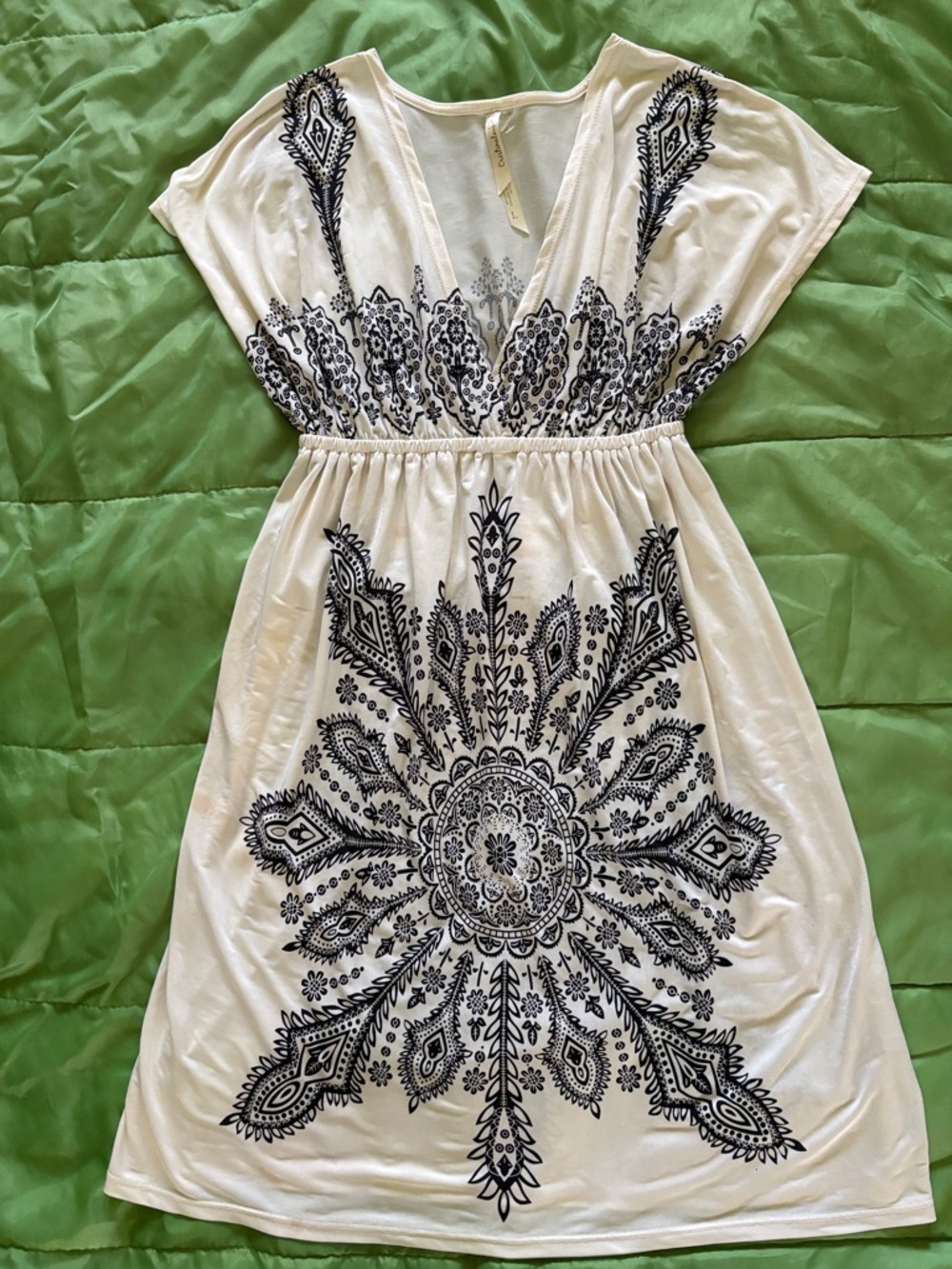 Cristinalove White Mini Dress with Black Mandala Print